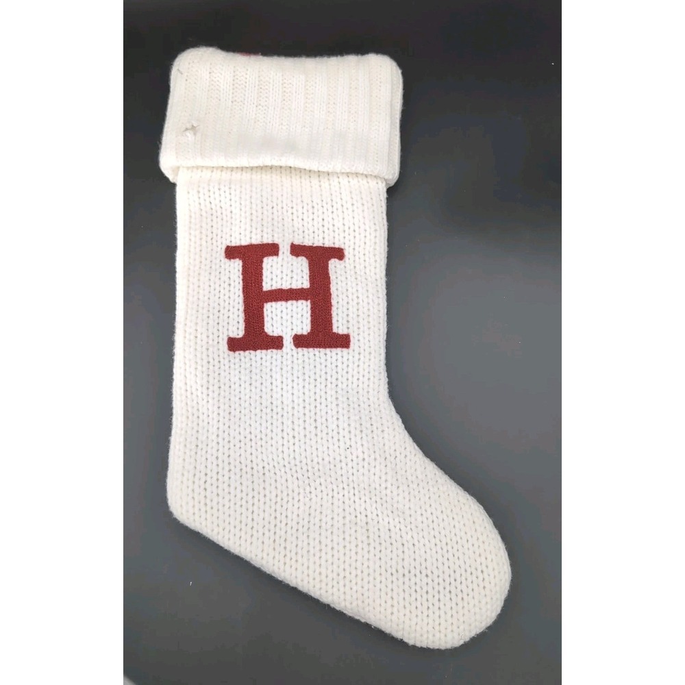 Target Wondershop Letter Initial "H" Monogram 19" White & Red Knit Stocking